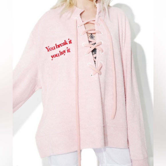 Daydream Nation Dolls Kill Mixed Emotions Fuzzy Oversized White Sweatshirt.NWT!M - Picture 3 of 12